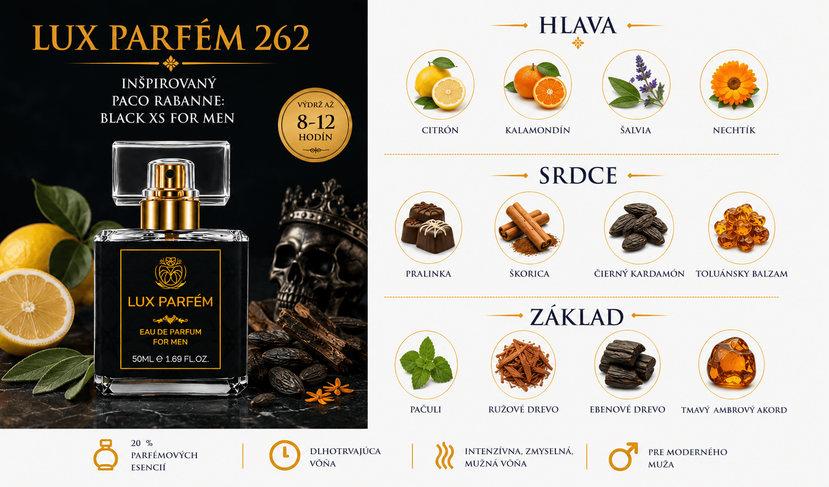 Lux Parfém 262 – Inšpirovaný Paco Rabanne: Black XS For Men